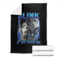 Funny Alpha Wolf Meme Throw Blanket Blink If You Want Me Bootleg Cringe Humor - Wonder Print Shop