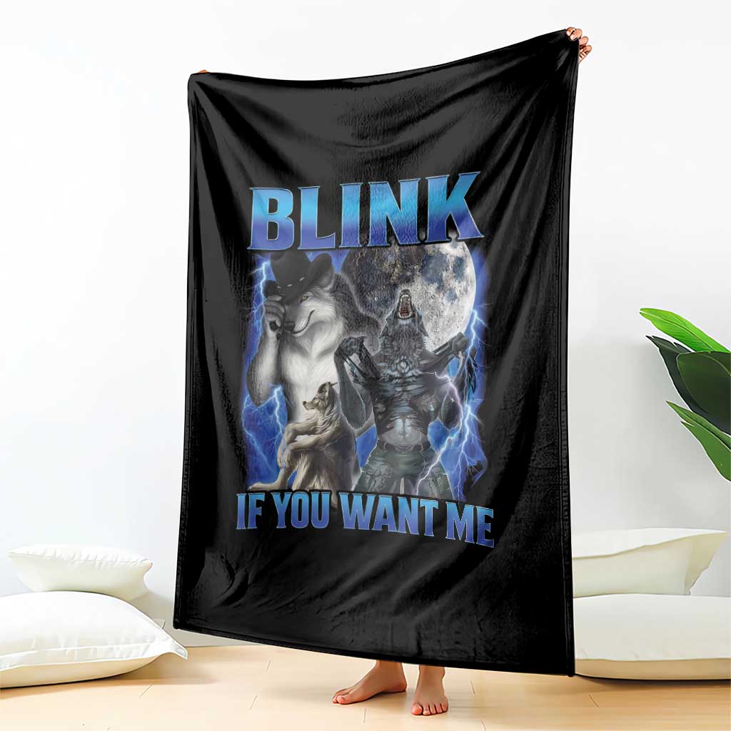 Funny Alpha Wolf Meme Throw Blanket Blink If You Want Me Bootleg Cringe Humor - Wonder Print Shop