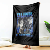 Funny Alpha Wolf Meme Throw Blanket Blink If You Want Me Bootleg Cringe Humor - Wonder Print Shop