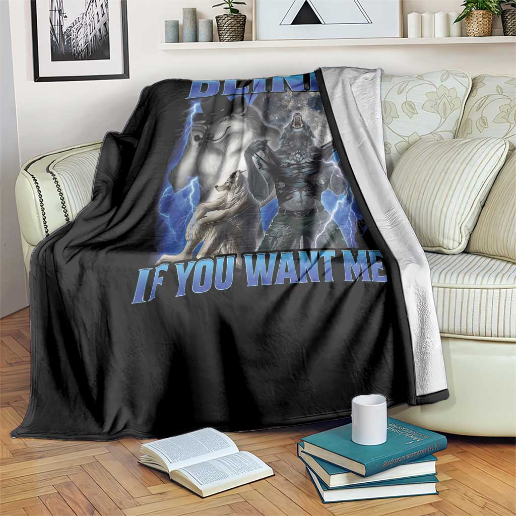 Funny Alpha Wolf Meme Throw Blanket Blink If You Want Me Bootleg Cringe Humor - Wonder Print Shop