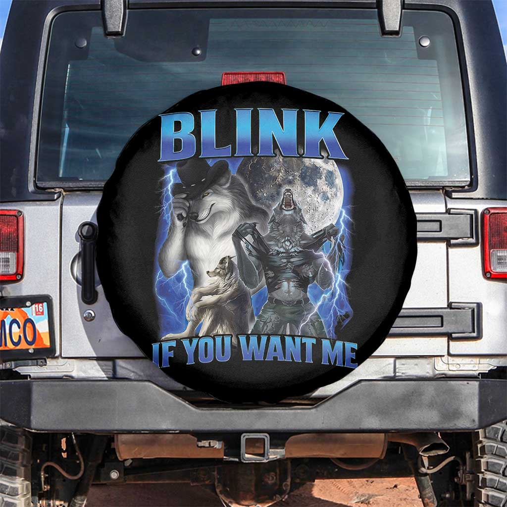 Funny Alpha Wolf Meme Spare Tire Cover Blink If You Want Me Bootleg Cringe Humor - Wonder Print Shop