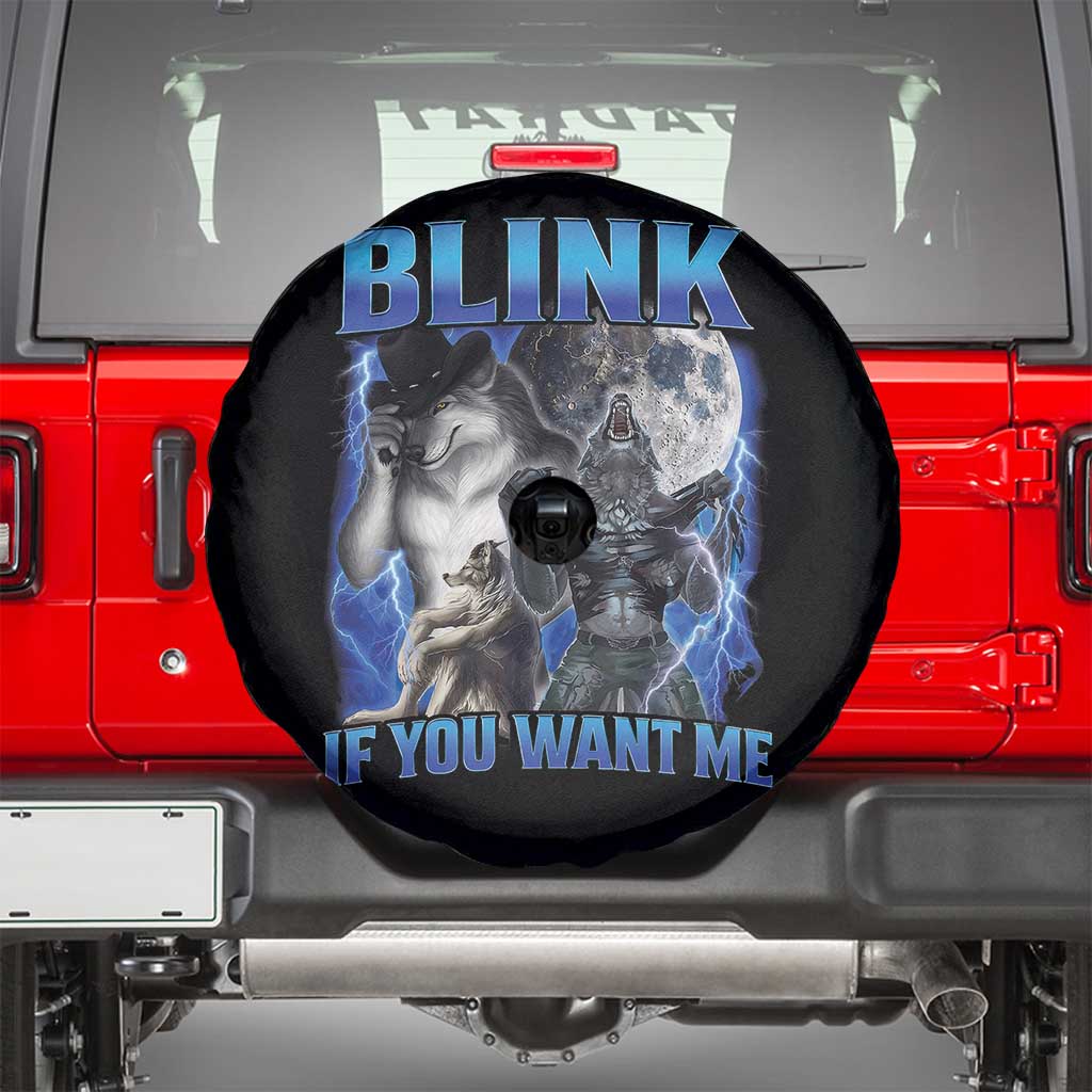 Funny Alpha Wolf Meme Spare Tire Cover Blink If You Want Me Bootleg Cringe Humor - Wonder Print Shop