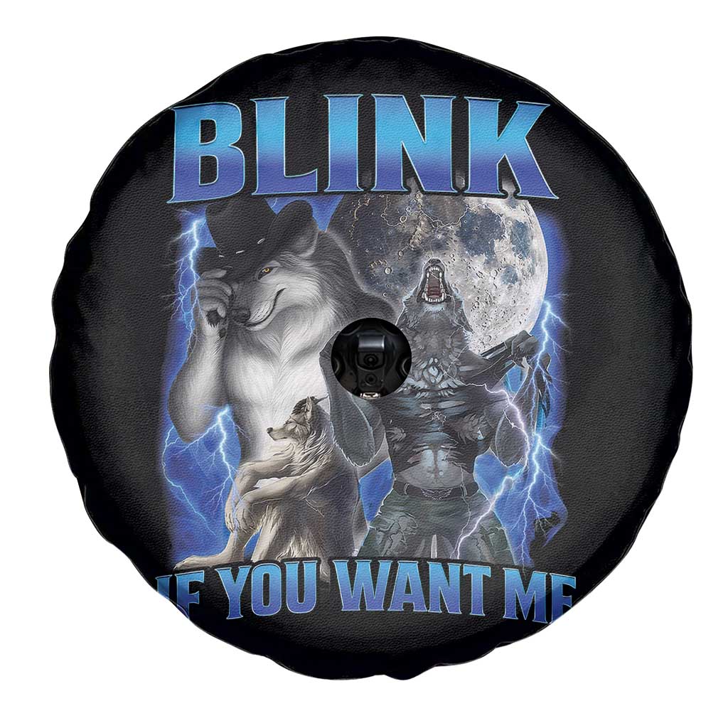 Funny Alpha Wolf Meme Spare Tire Cover Blink If You Want Me Bootleg Cringe Humor - Wonder Print Shop