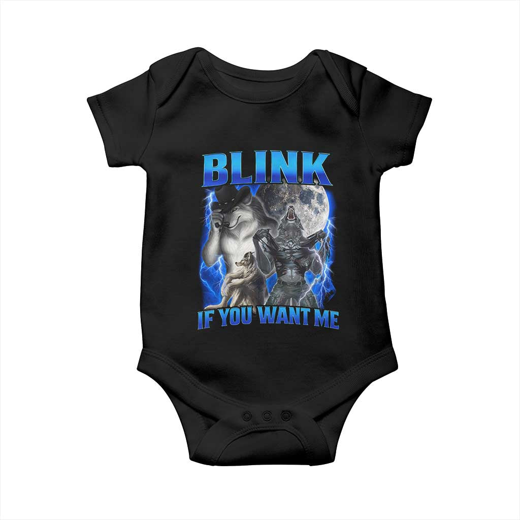 Funny Alpha Wolf Meme Baby Onesie Blink If You Want Me Bootleg Cringe Humor - Wonder Print Shop