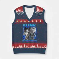 Funny Alpha Wolf Meme V-Neck Knit Sweater Vest Blink If You Want Me Bootleg Cringe Humor - Wonder Print Shop