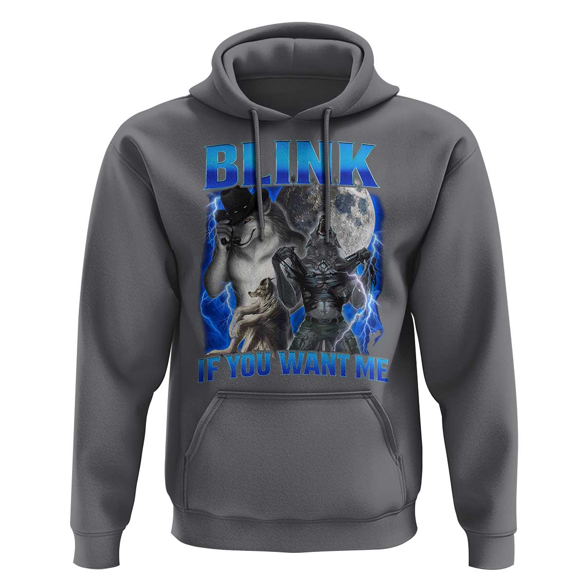 Funny Alpha Wolf Meme Hoodie Blink If You Want Me Bootleg Cringe Humor - Wonder Print Shop