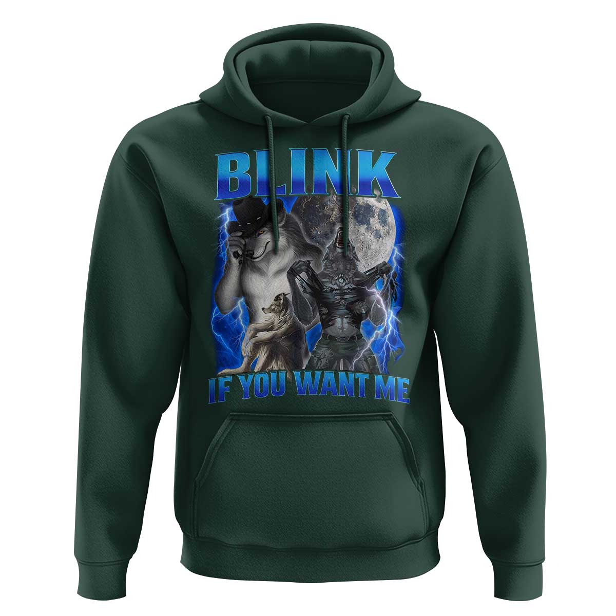 Funny Alpha Wolf Meme Hoodie Blink If You Want Me Bootleg Cringe Humor - Wonder Print Shop