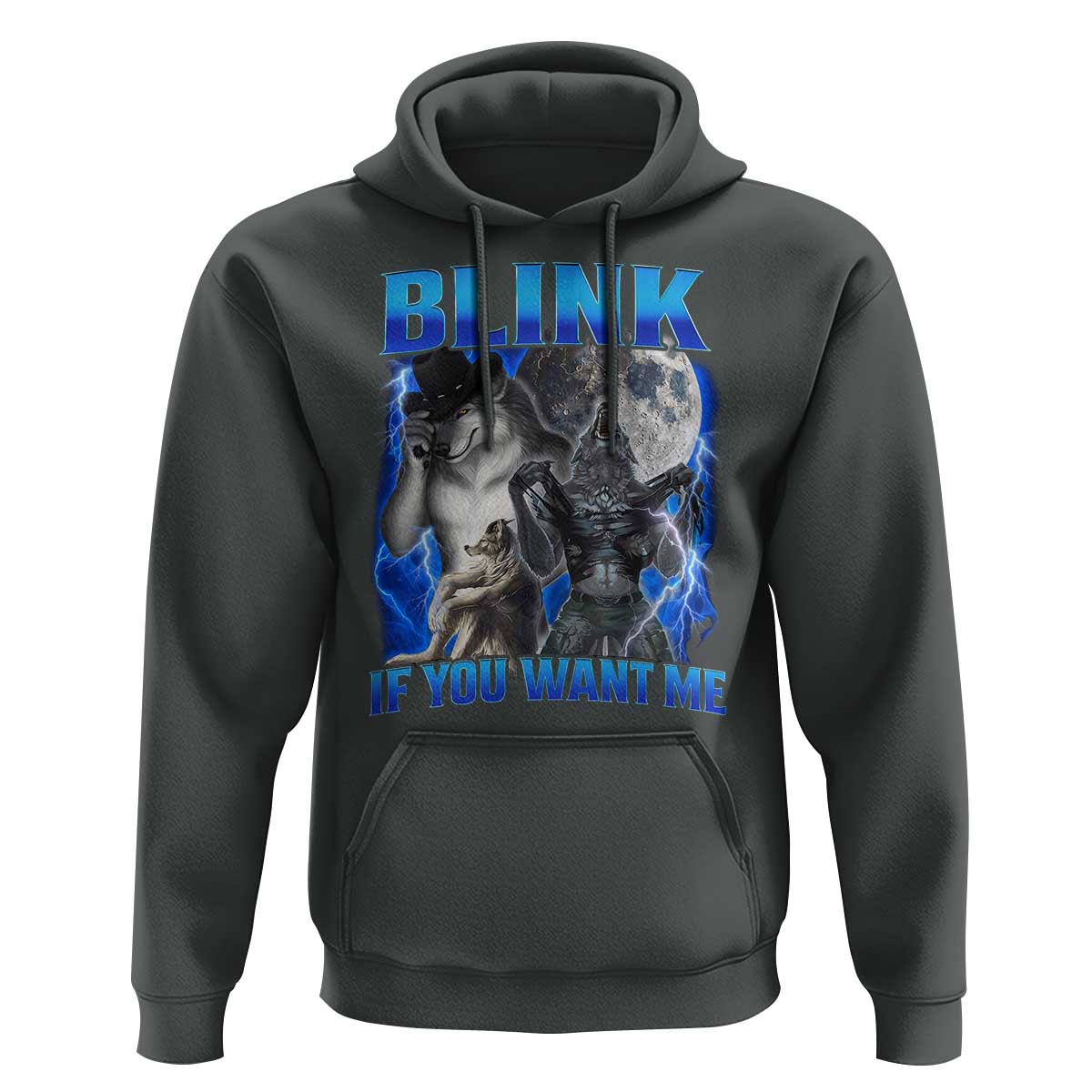 Funny Alpha Wolf Meme Hoodie Blink If You Want Me Bootleg Cringe Humor - Wonder Print Shop