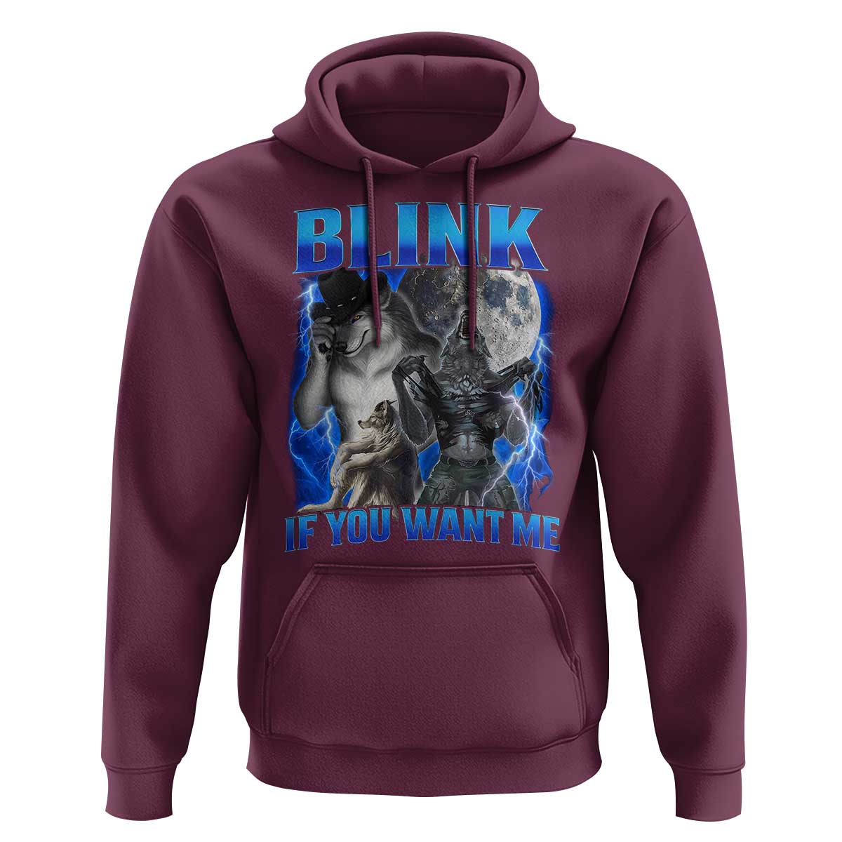 Funny Alpha Wolf Meme Hoodie Blink If You Want Me Bootleg Cringe Humor - Wonder Print Shop