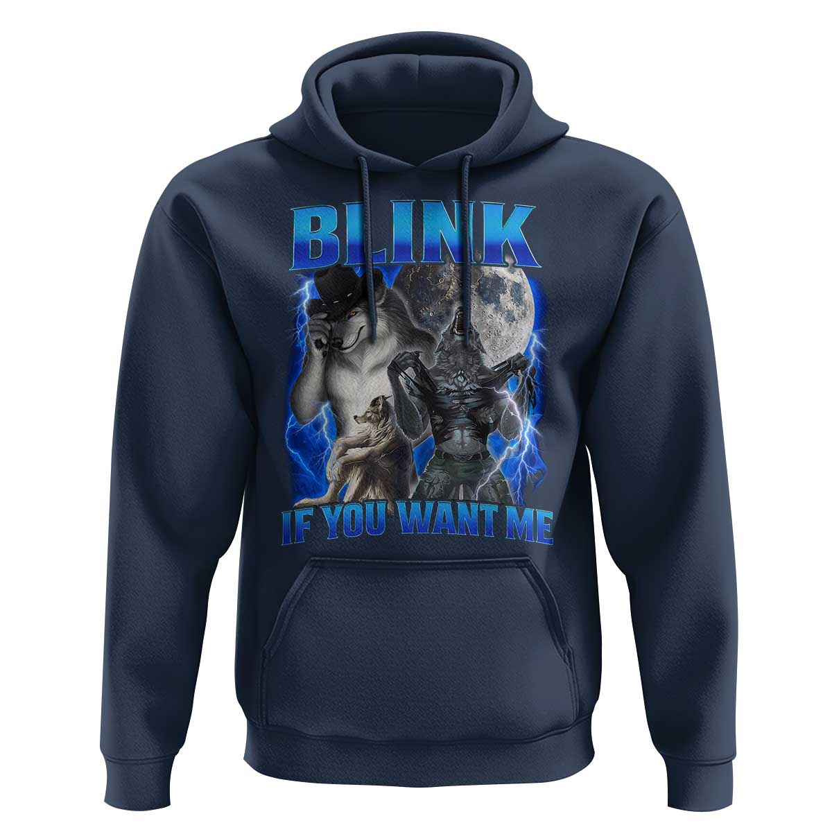 Funny Alpha Wolf Meme Hoodie Blink If You Want Me Bootleg Cringe Humor - Wonder Print Shop