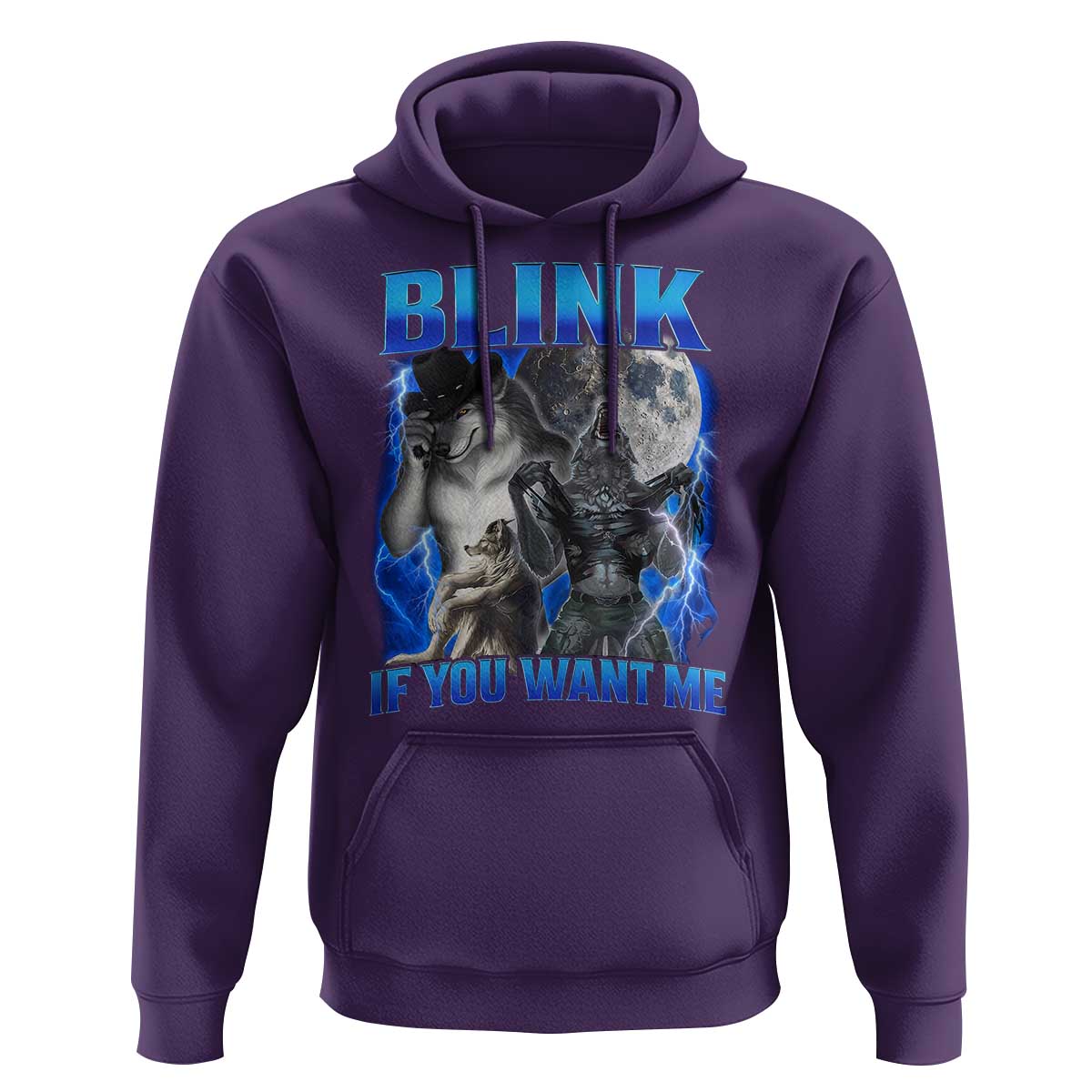Funny Alpha Wolf Meme Hoodie Blink If You Want Me Bootleg Cringe Humor - Wonder Print Shop