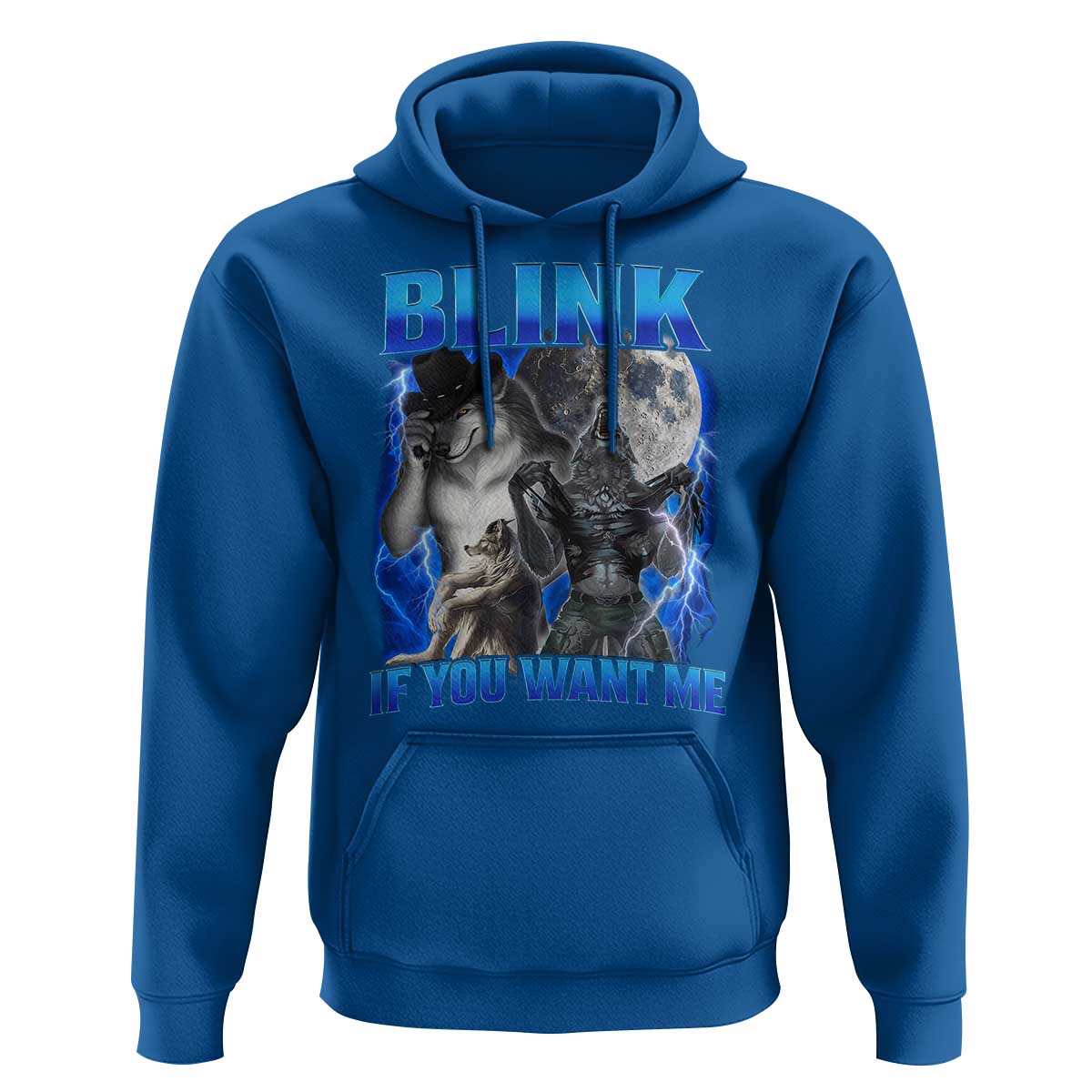 Funny Alpha Wolf Meme Hoodie Blink If You Want Me Bootleg Cringe Humor - Wonder Print Shop