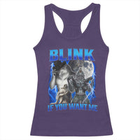 Funny Alpha Wolf Meme Racerback Tank Top Blink If You Want Me Bootleg Cringe Humor - Wonder Print Shop