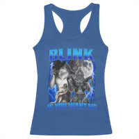 Funny Alpha Wolf Meme Racerback Tank Top Blink If You Want Me Bootleg Cringe Humor - Wonder Print Shop