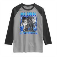 Funny Alpha Wolf Meme Raglan Shirt Blink If You Want Me Bootleg Cringe Humor - Wonder Print Shop