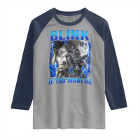 Funny Alpha Wolf Meme Raglan Shirt Blink If You Want Me Bootleg Cringe Humor - Wonder Print Shop