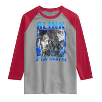 Funny Alpha Wolf Meme Raglan Shirt Blink If You Want Me Bootleg Cringe Humor - Wonder Print Shop