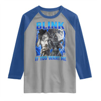 Funny Alpha Wolf Meme Raglan Shirt Blink If You Want Me Bootleg Cringe Humor - Wonder Print Shop
