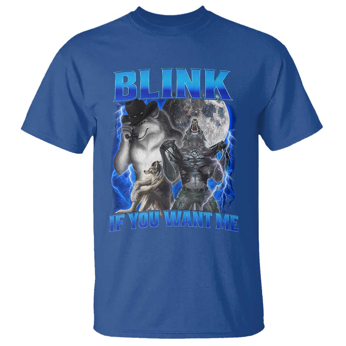 Funny Alpha Wolf Meme T Shirt Blink If You Want Me Bootleg Cringe Humor - Wonder Print Shop