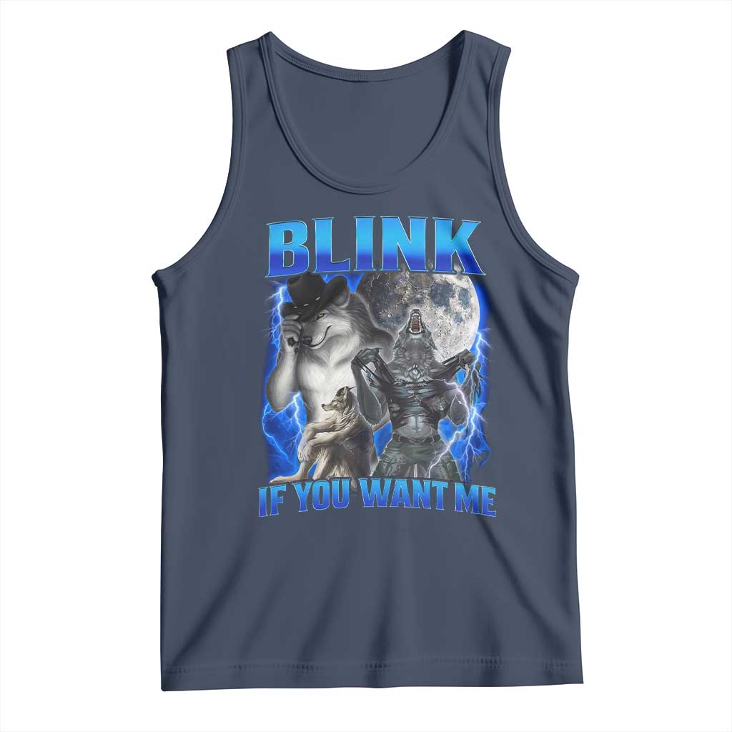 Funny Alpha Wolf Meme Tank Top Blink If You Want Me Bootleg Cringe Humor - Wonder Print Shop