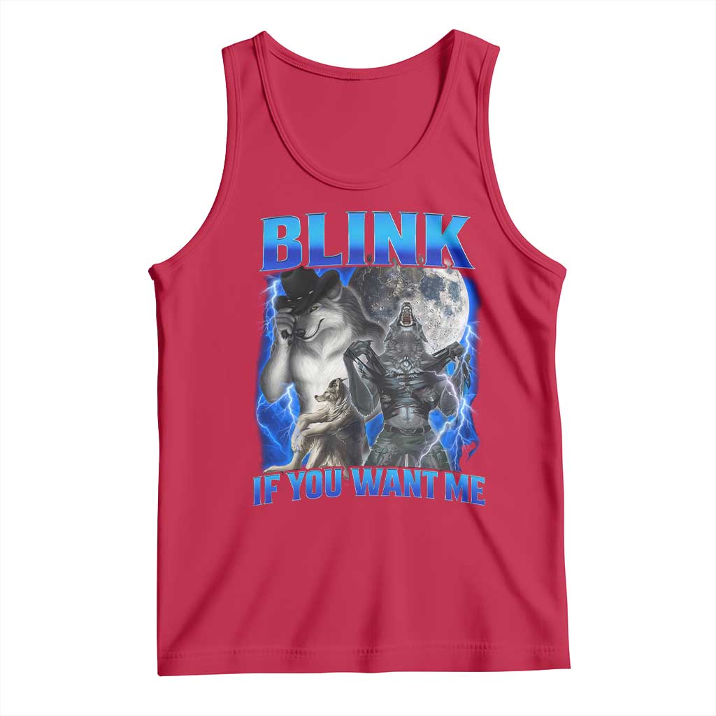 Funny Alpha Wolf Meme Tank Top Blink If You Want Me Bootleg Cringe Humor - Wonder Print Shop