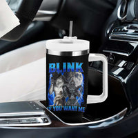 Funny Alpha Wolf Meme Tumbler With Handle Blink If You Want Me Bootleg Cringe Humor - Wonder Print Shop