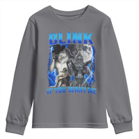 Funny Alpha Wolf Meme Youth Sweatshirt Blink If You Want Me Bootleg Cringe Humor - Wonder Print Shop