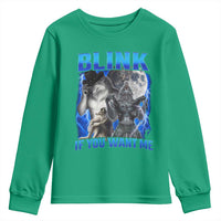 Funny Alpha Wolf Meme Youth Sweatshirt Blink If You Want Me Bootleg Cringe Humor - Wonder Print Shop
