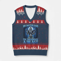 Funny Alpha Wolf V-Neck Knit Sweater Vest My Doctor Said I'm Morbidly A Beast Meme - Wonder Print Shop