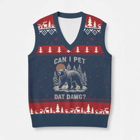 Can I Pet Dat Dawg V-Neck Knit Sweater Vest Hiker Animal Lover Funny Bear Outdoors Meme - Wonder Print Shop