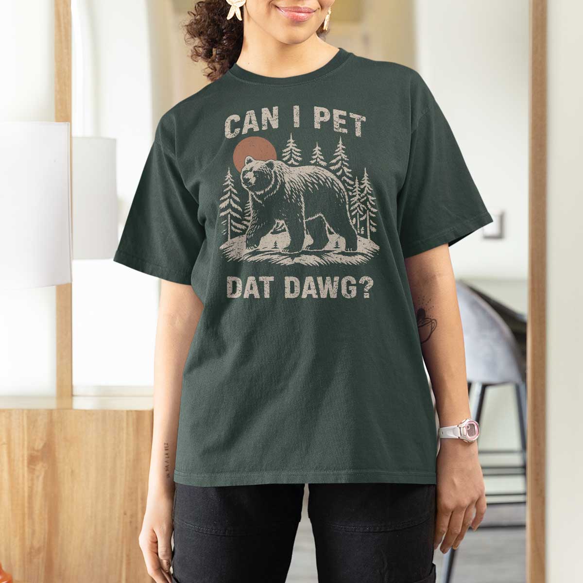 Can I Pet Dat Dawg T Shirt For Women Hiker Animal Lover Funny Bear Outdoors Meme - Wonder Print Shop
