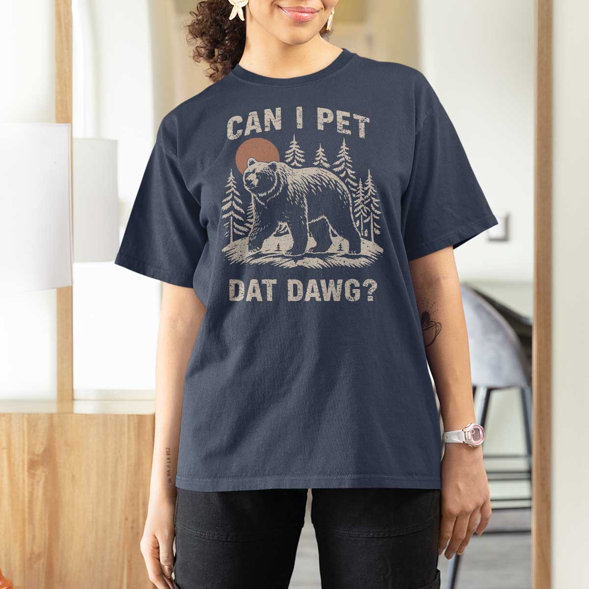 Can I Pet Dat Dawg T Shirt For Women Hiker Animal Lover Funny Bear Outdoors Meme - Wonder Print Shop