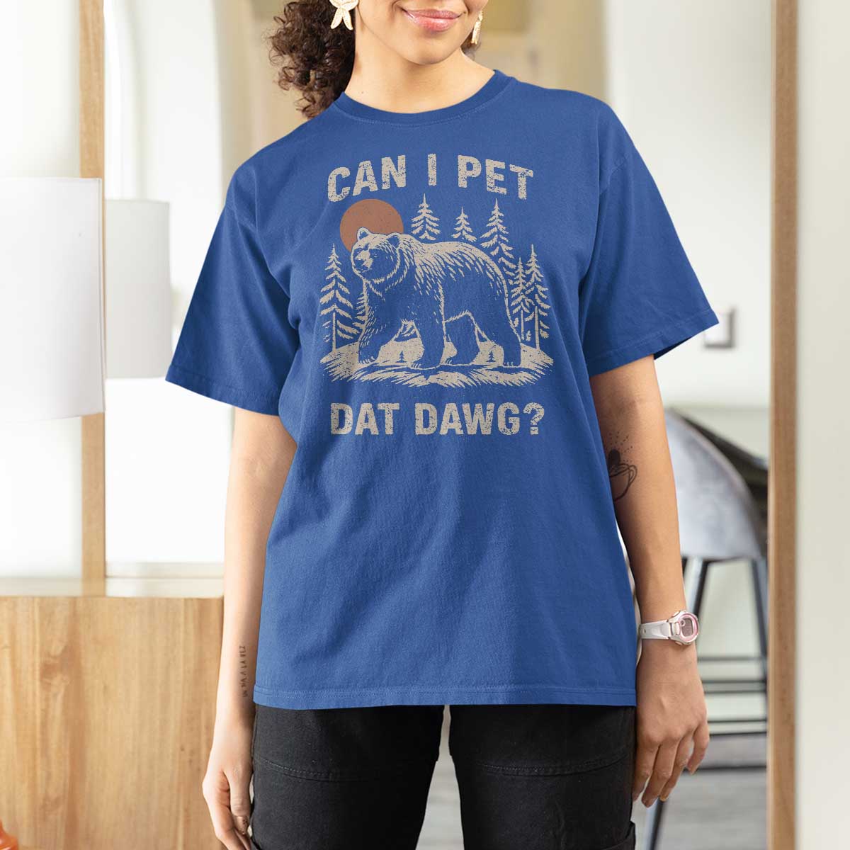 Can I Pet Dat Dawg T Shirt For Women Hiker Animal Lover Funny Bear Outdoors Meme - Wonder Print Shop