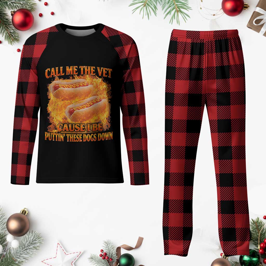 Funny Hard Hot Dog Meme Plaid Pajama Set Call Me The Vet Cause I Be Bootleg - Wonder Print Shop