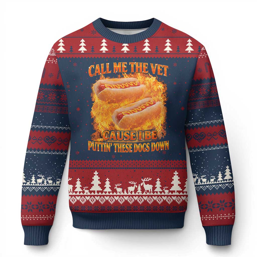 Funny Hard Hot Dog Meme Ugly Christmas Sweater Call Me The Vet Cause I Be Bootleg - Wonder Print Shop