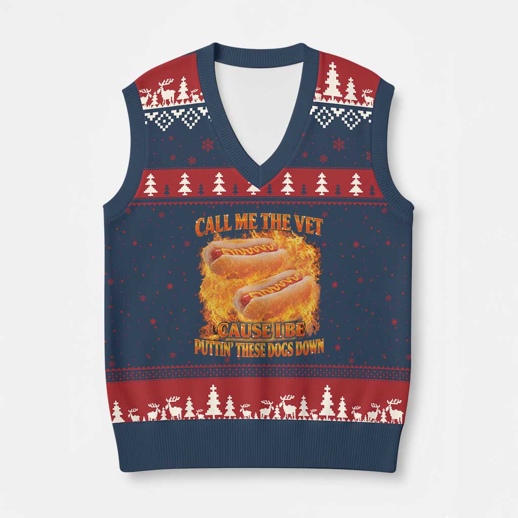 Funny Hard Hot Dog Meme V-Neck Knit Sweater Vest Call Me The Vet Cause I Be Bootleg - Wonder Print Shop