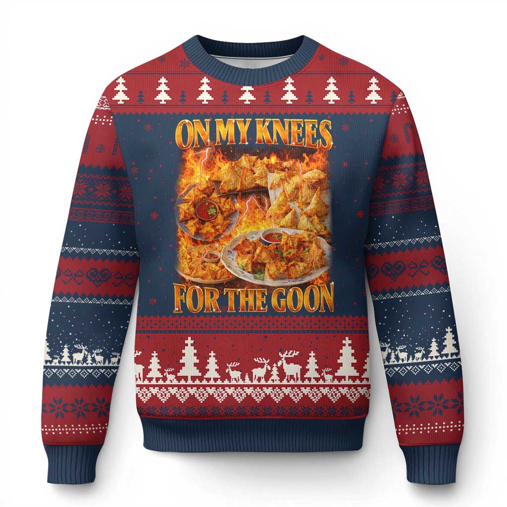 Funny Crab Rangoon Meme Ugly Christmas Sweater Vintage 90s Style On My Knees Bootleg Graphic - Wonder Print Shop
