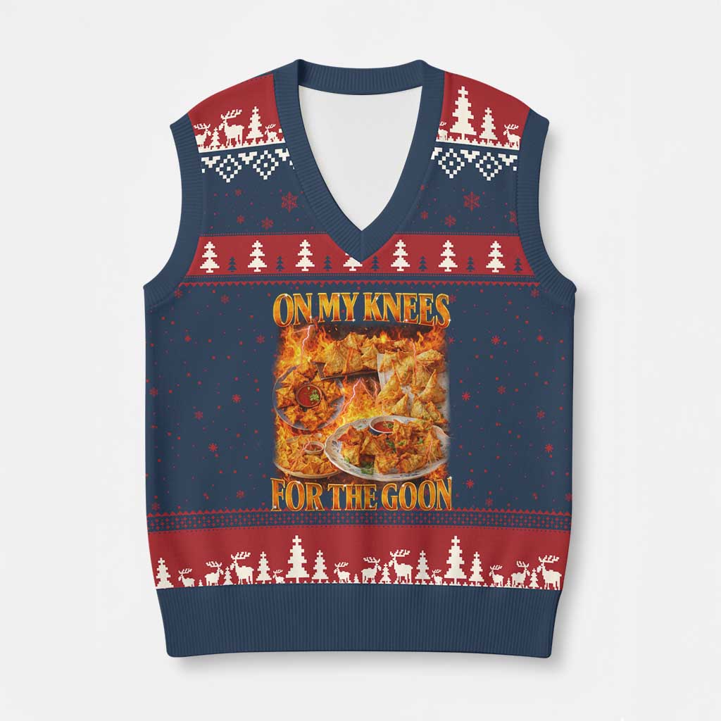 Funny Crab Rangoon Meme V-Neck Knit Sweater Vest Vintage 90s Style On My Knees Bootleg Graphic - Wonder Print Shop