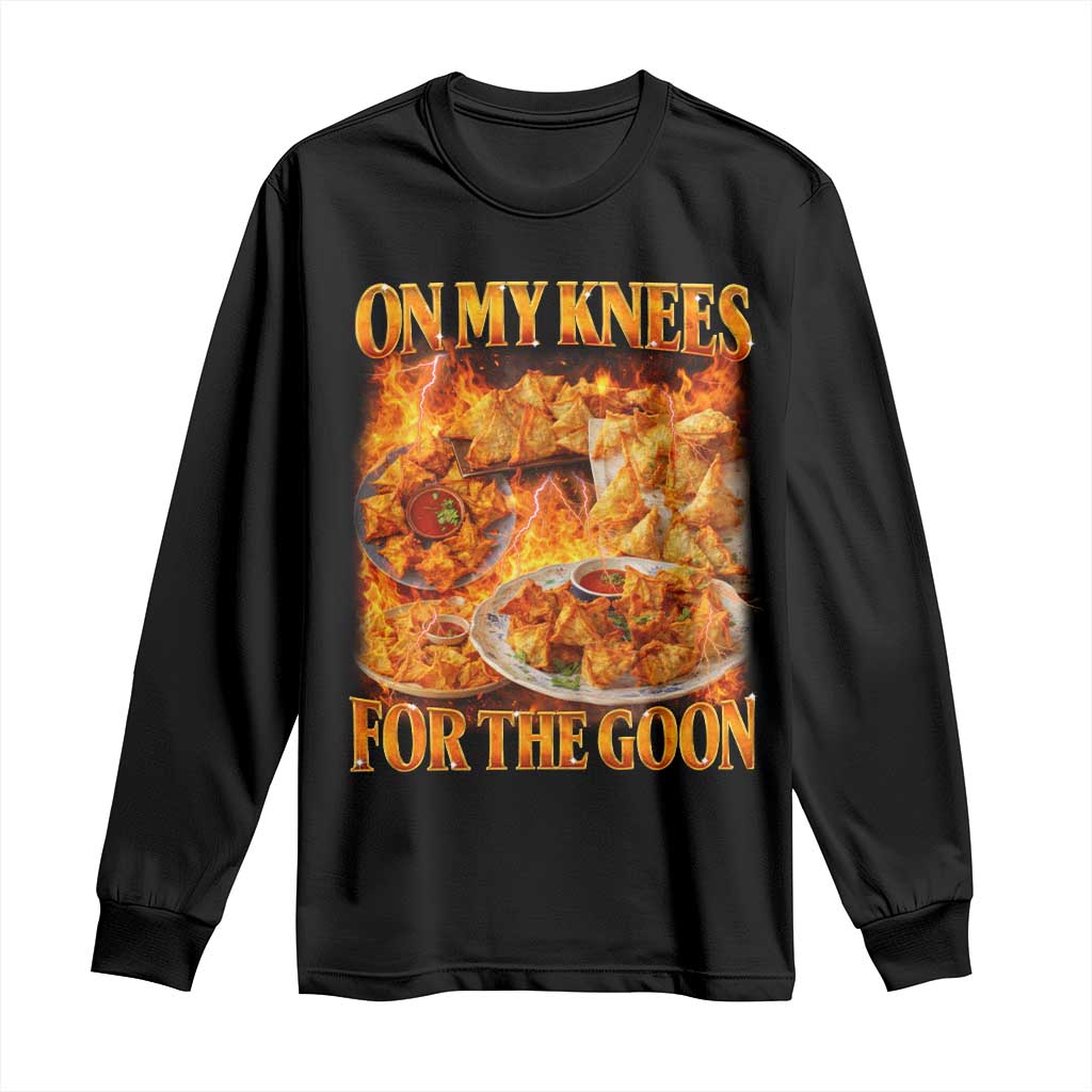 Funny Crab Rangoon Meme Long Sleeve Shirt Vintage 90s Style On My Knees Bootleg Graphic - Wonder Print Shop