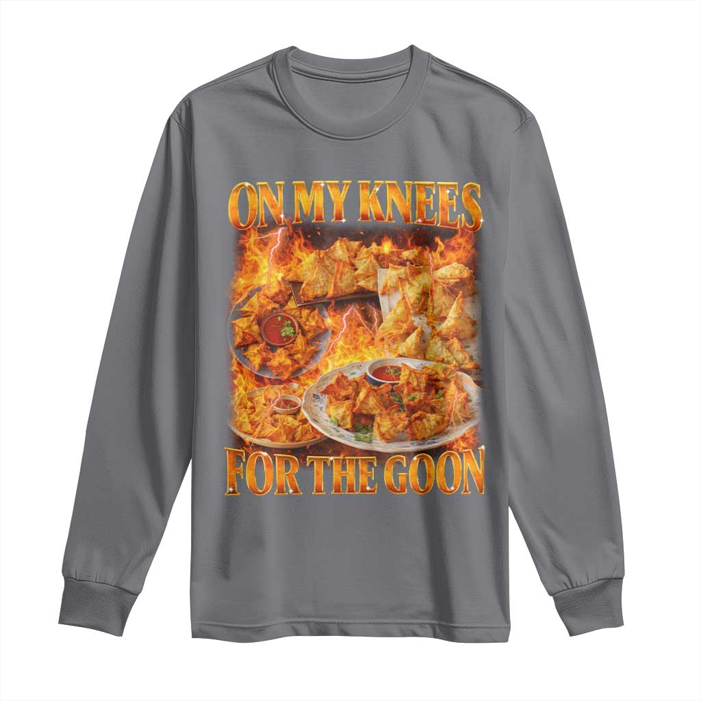 Funny Crab Rangoon Meme Long Sleeve Shirt Vintage 90s Style On My Knees Bootleg Graphic - Wonder Print Shop
