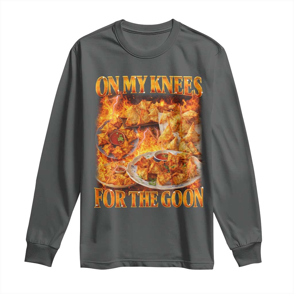Funny Crab Rangoon Meme Long Sleeve Shirt Vintage 90s Style On My Knees Bootleg Graphic - Wonder Print Shop