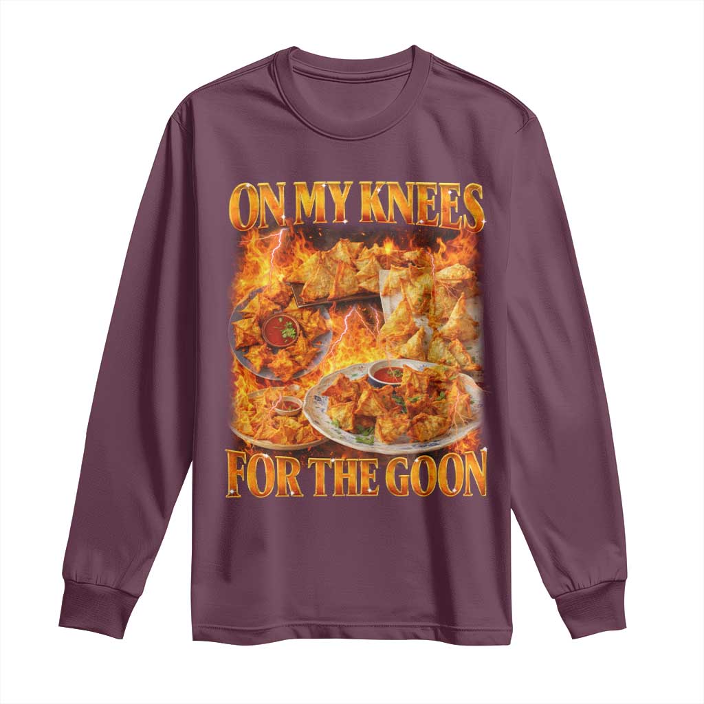 Funny Crab Rangoon Meme Long Sleeve Shirt Vintage 90s Style On My Knees Bootleg Graphic - Wonder Print Shop
