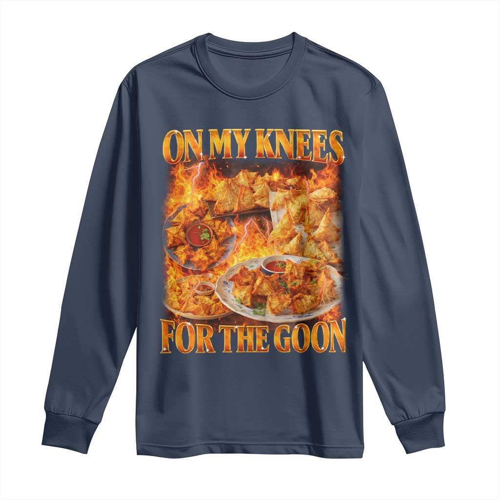 Funny Crab Rangoon Meme Long Sleeve Shirt Vintage 90s Style On My Knees Bootleg Graphic - Wonder Print Shop