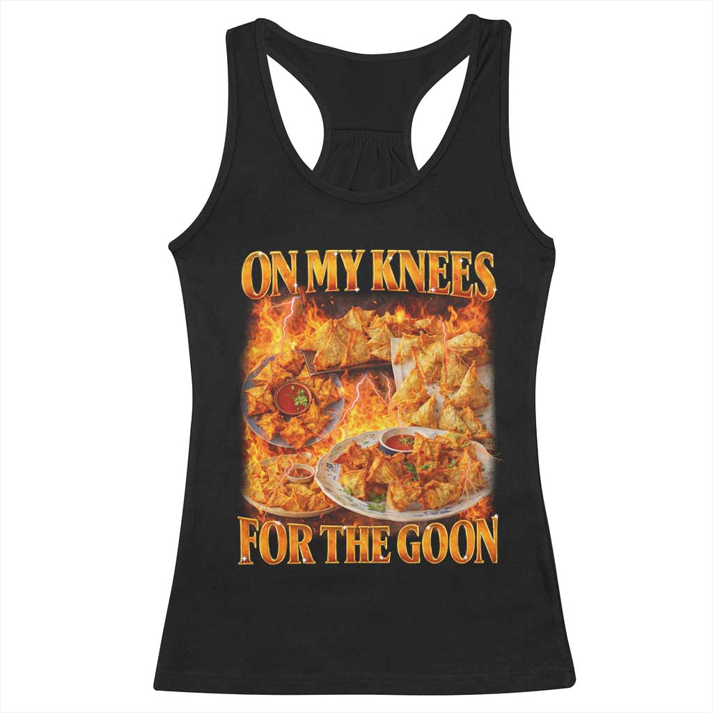 Funny Crab Rangoon Meme Racerback Tank Top Vintage 90s Style On My Knees Bootleg Graphic - Wonder Print Shop