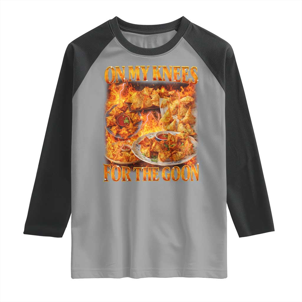 Funny Crab Rangoon Meme Raglan Shirt Vintage 90s Style On My Knees Bootleg Graphic - Wonder Print Shop