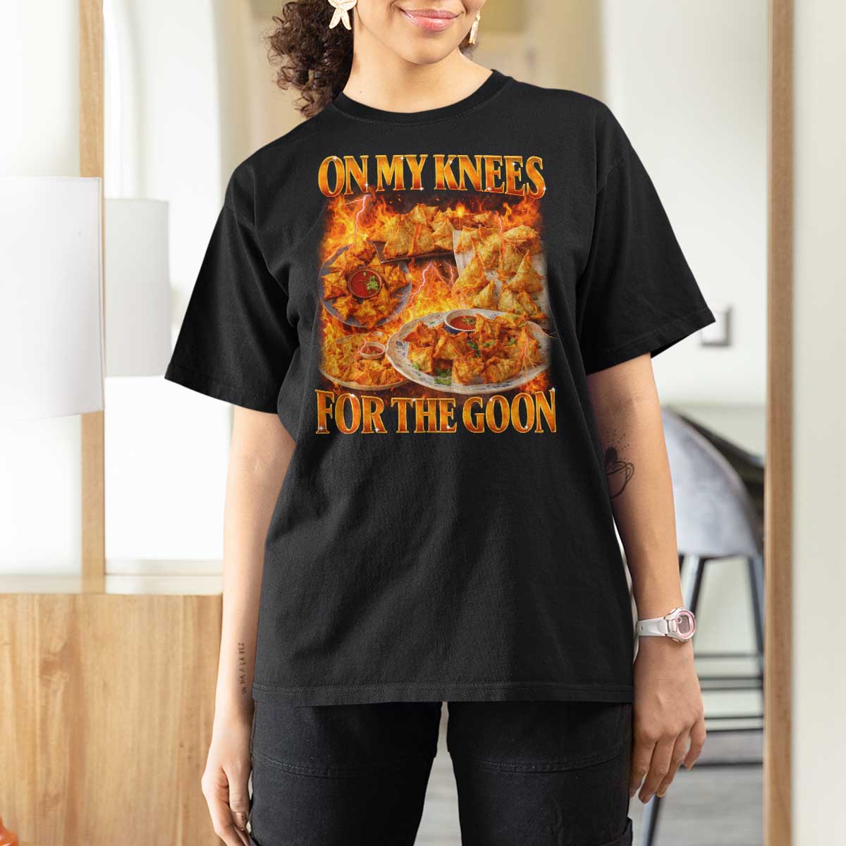 Funny Crab Rangoon Meme T Shirt For Women Vintage 90s Style On My Knees Bootleg Graphic - Wonder Print Shop