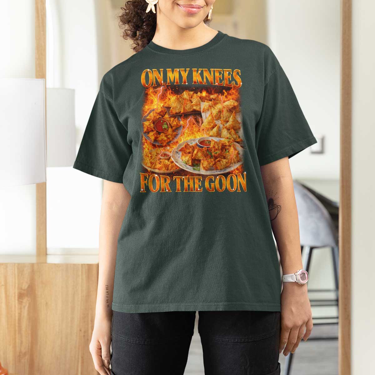 Funny Crab Rangoon Meme T Shirt For Women Vintage 90s Style On My Knees Bootleg Graphic - Wonder Print Shop