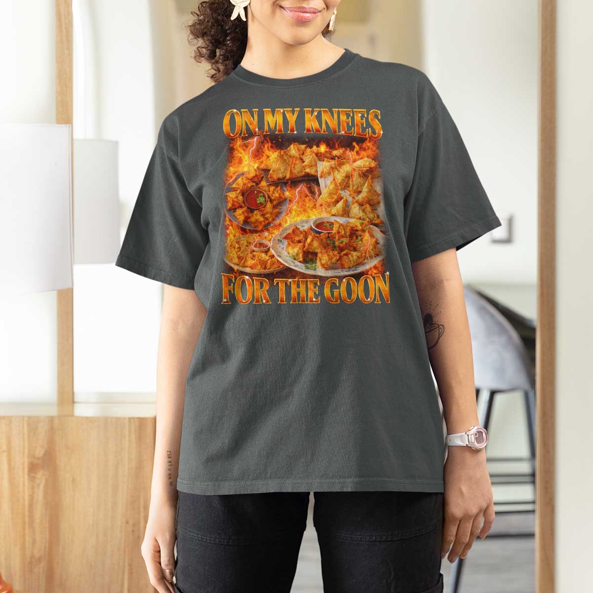 Funny Crab Rangoon Meme T Shirt For Women Vintage 90s Style On My Knees Bootleg Graphic - Wonder Print Shop