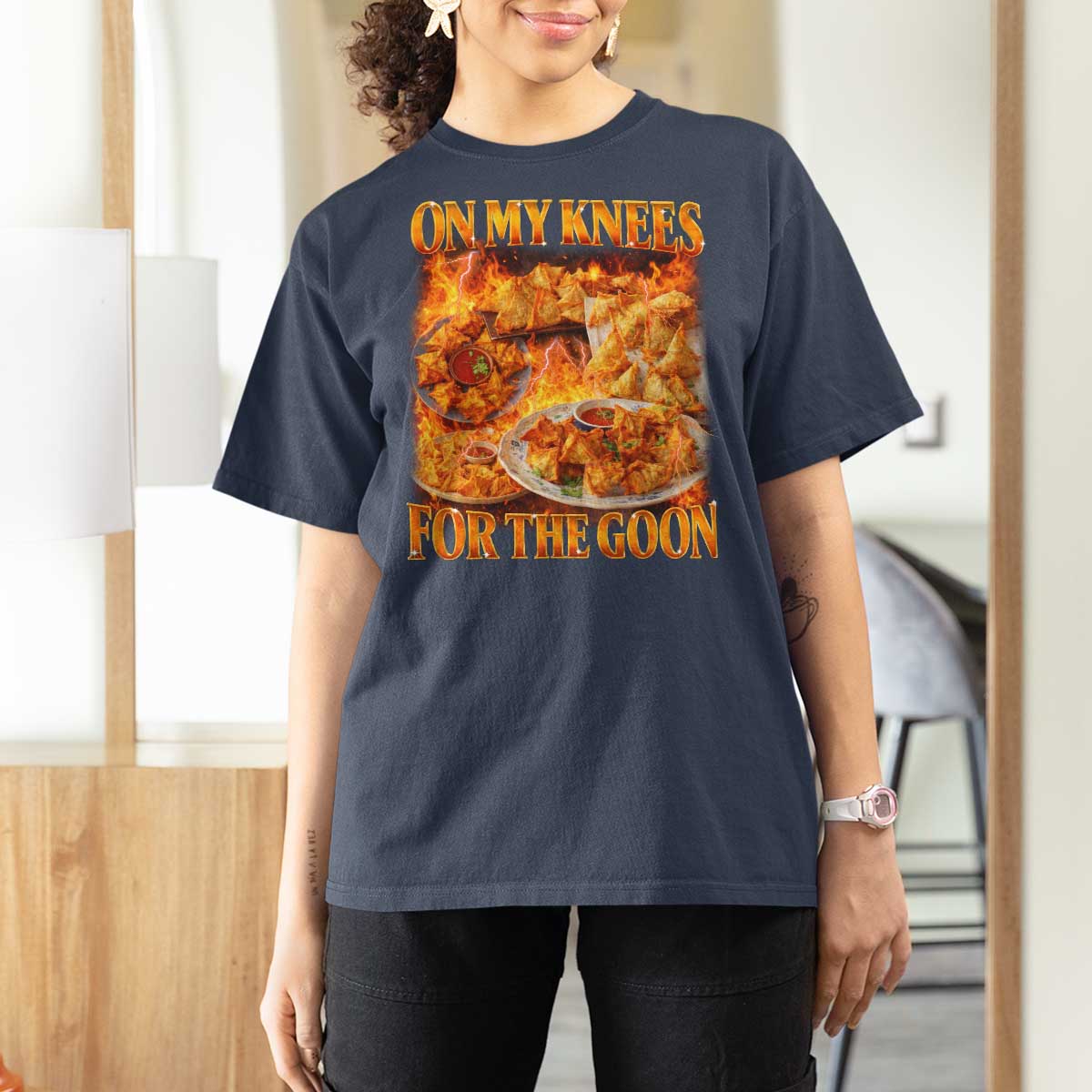Funny Crab Rangoon Meme T Shirt For Women Vintage 90s Style On My Knees Bootleg Graphic - Wonder Print Shop