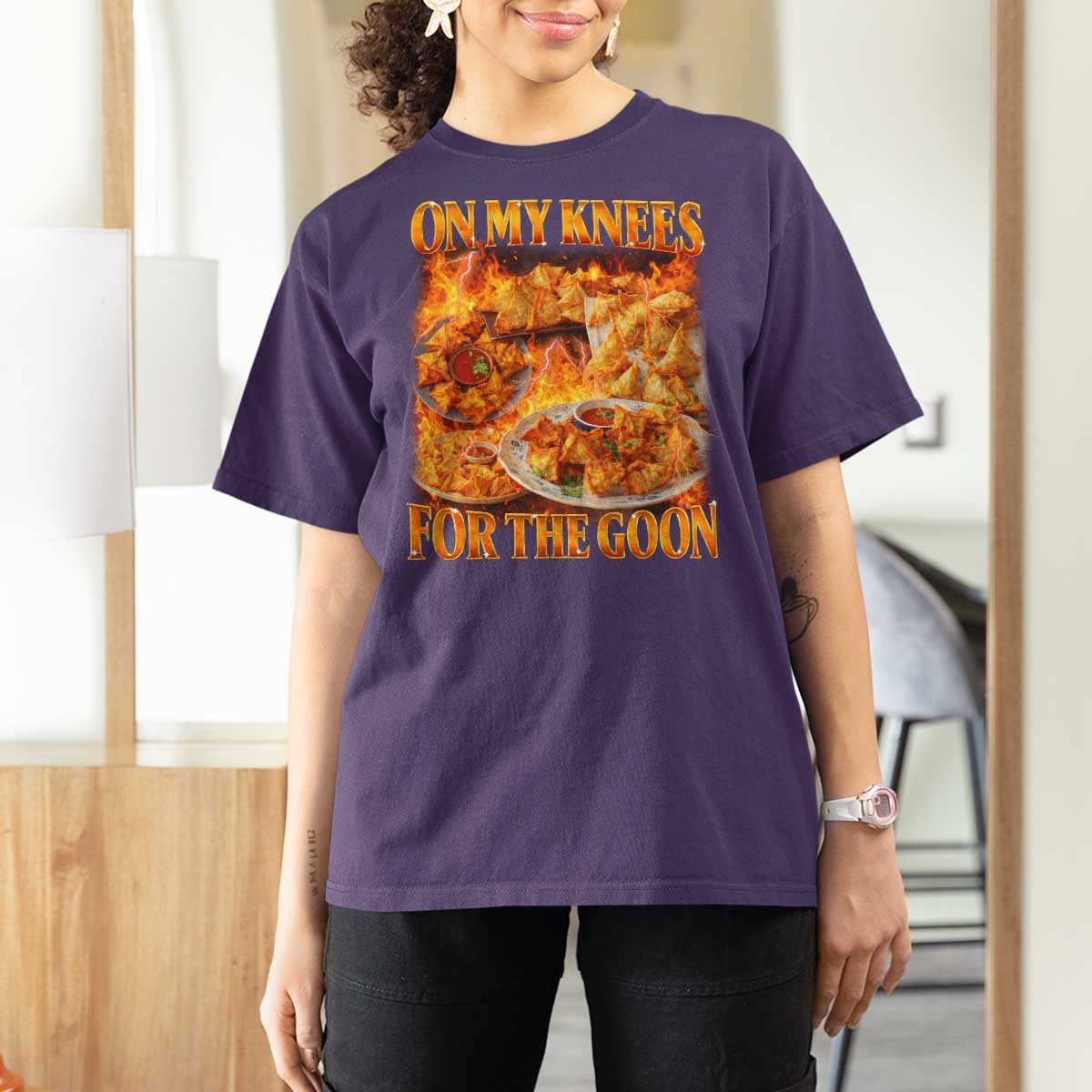Funny Crab Rangoon Meme T Shirt For Women Vintage 90s Style On My Knees Bootleg Graphic - Wonder Print Shop